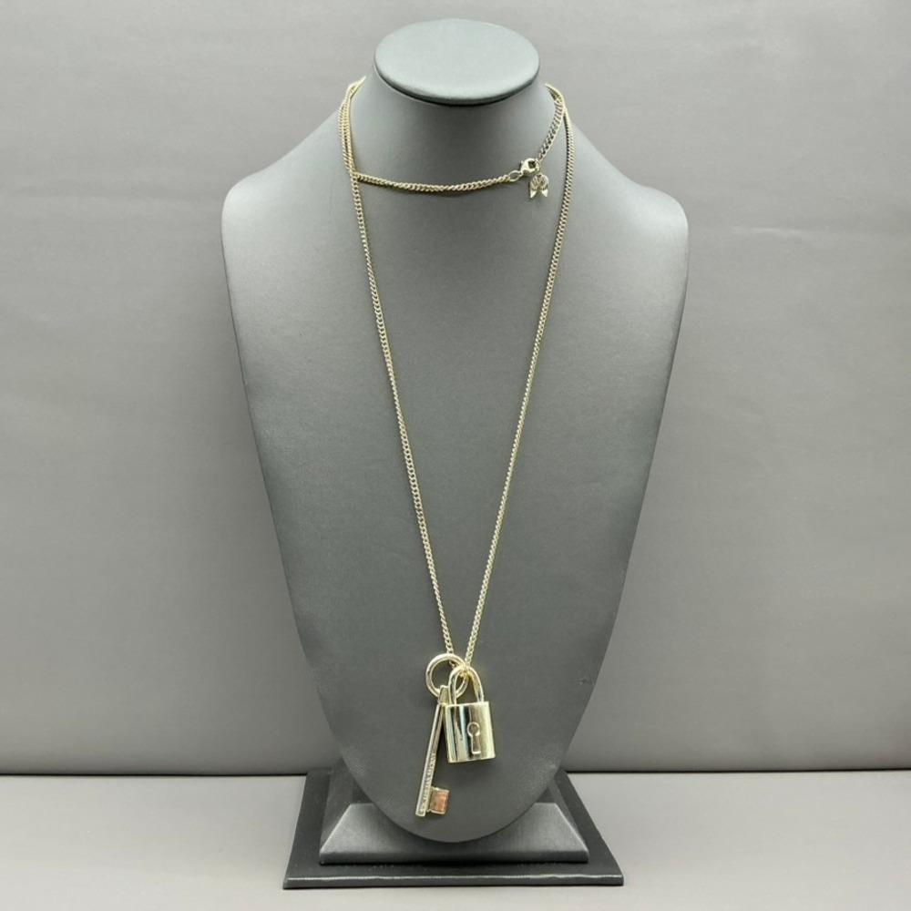 Victoria's Secret Necklace Women Gold Lock and Key Charms Angel Wings Chain